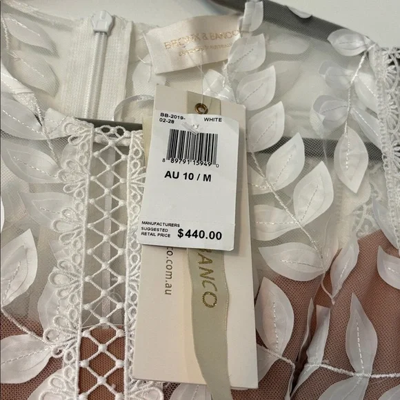 BRONX & BANCO Saba Leaf Appliqué Lace Midi Dress in White Size Medium NWT - Picture 6 of 12